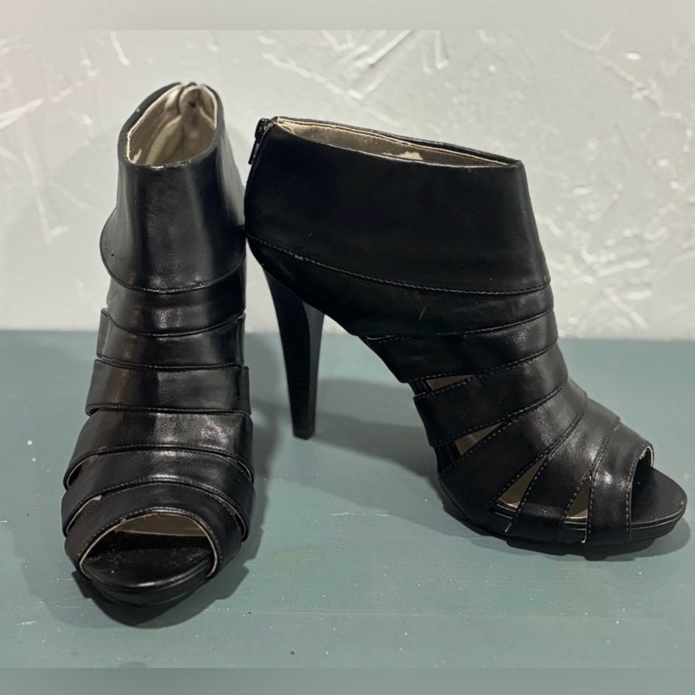 Black Women's Peep-Toe Strappy High Heel Booties